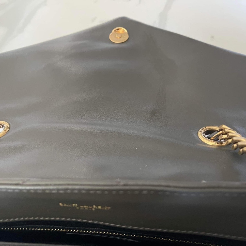 YSL LOULOU MEDIUM CHAIN BAG IN QUILTED "Y" LEATHER Grey PRISTINE Authentic - Picture 7 of 16